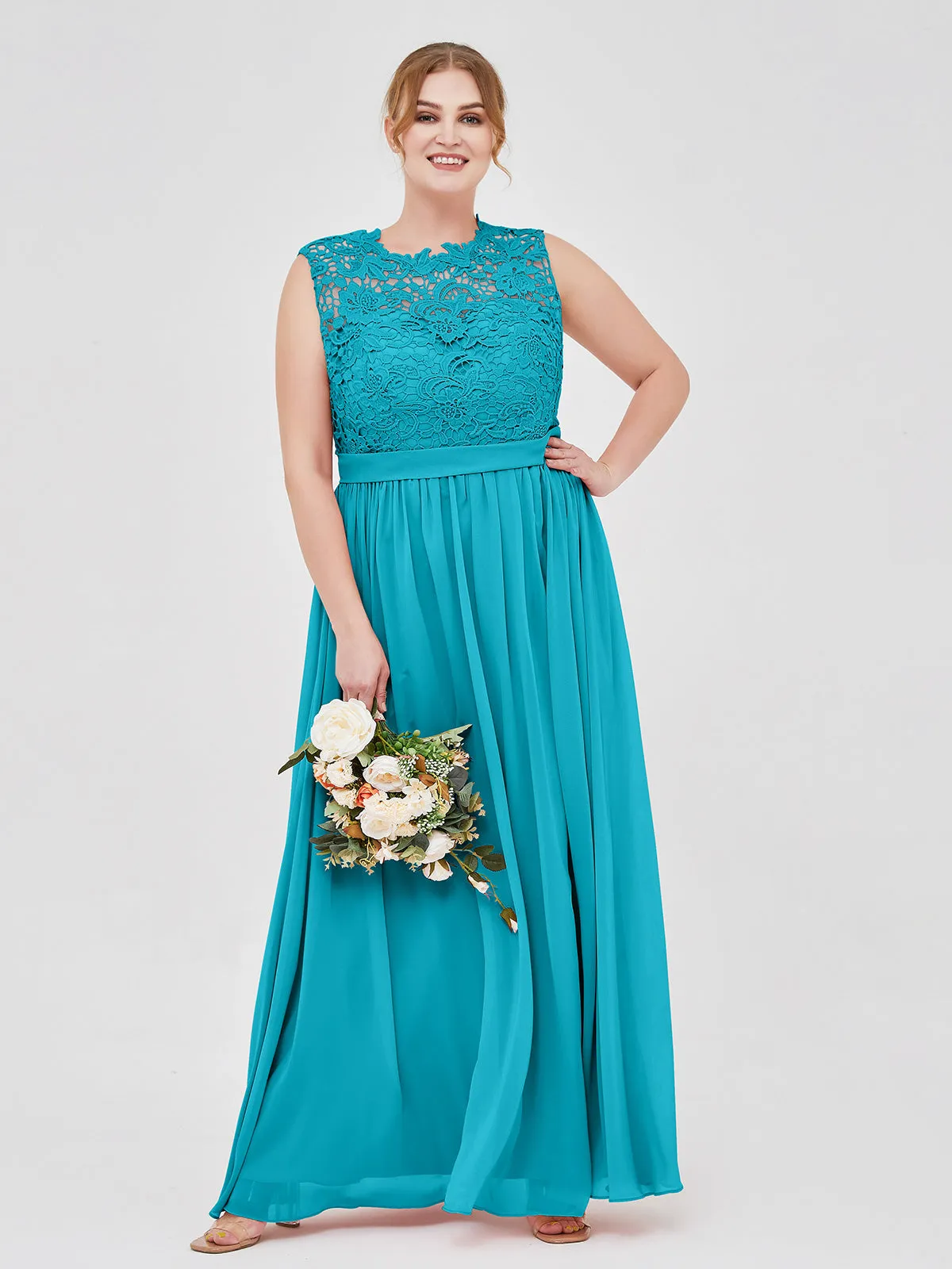 Illusion Neck Chiffon and Lace Dresses Jade