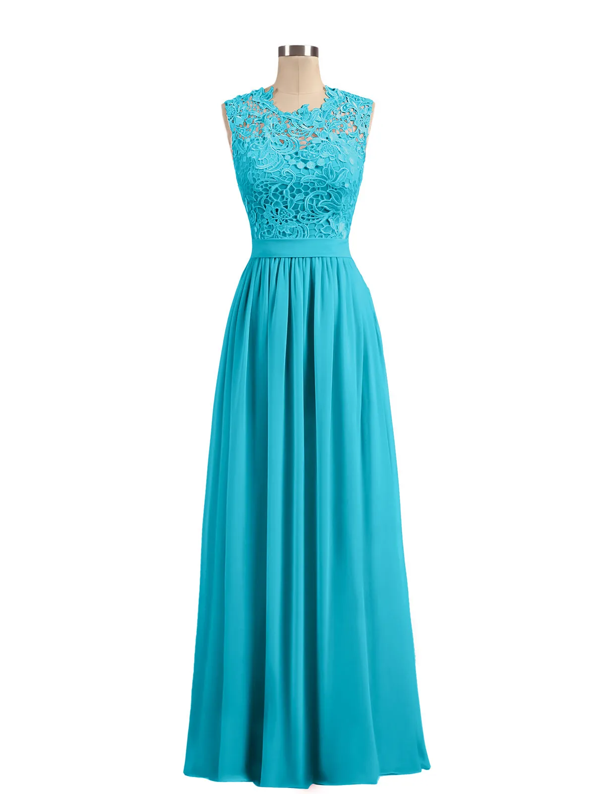 Illusion Neck Chiffon and Lace Dresses Jade