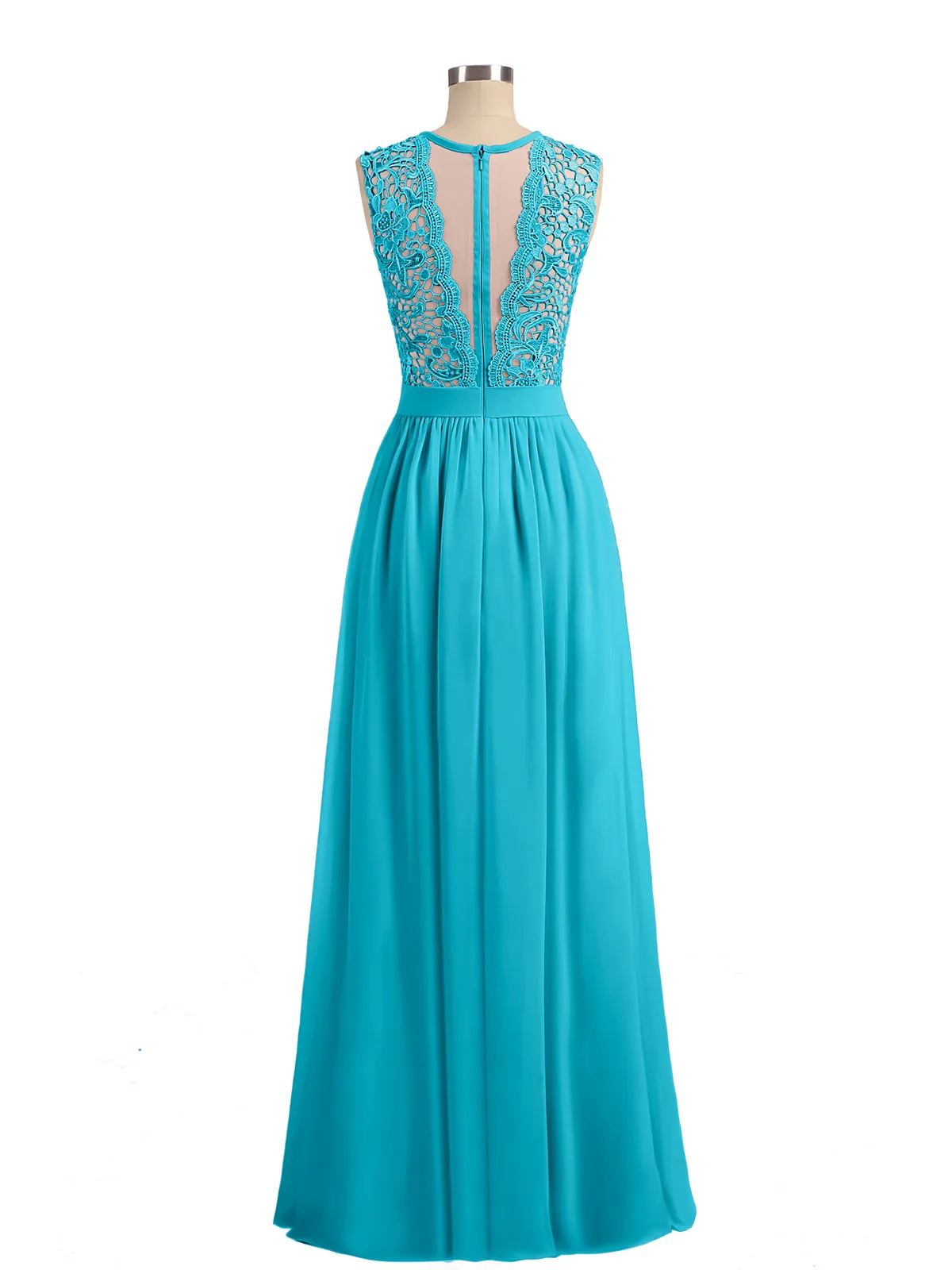 Illusion Neck Chiffon and Lace Dresses Jade