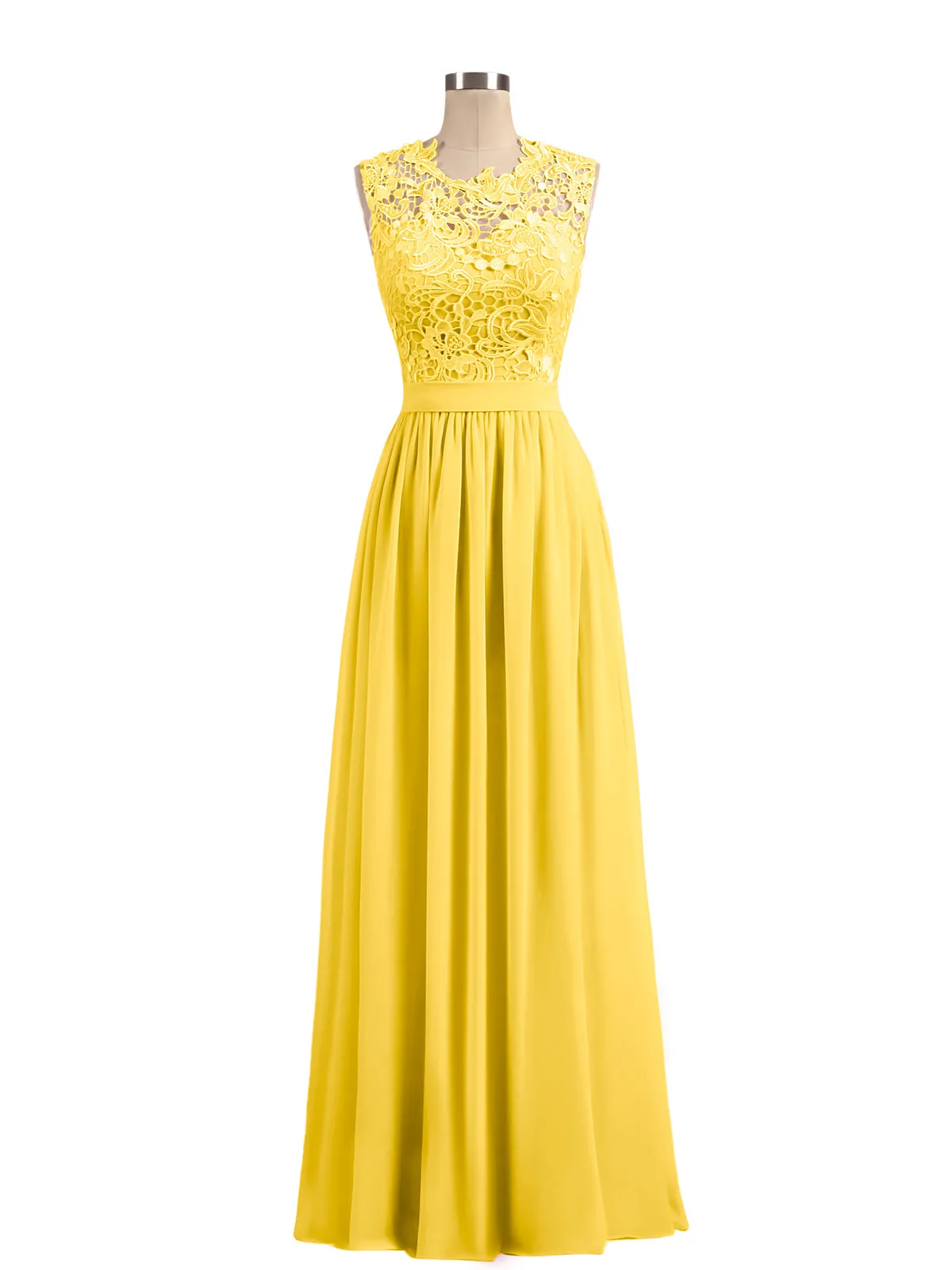 Illusion Neck Chiffon and Lace Dresses Marigold