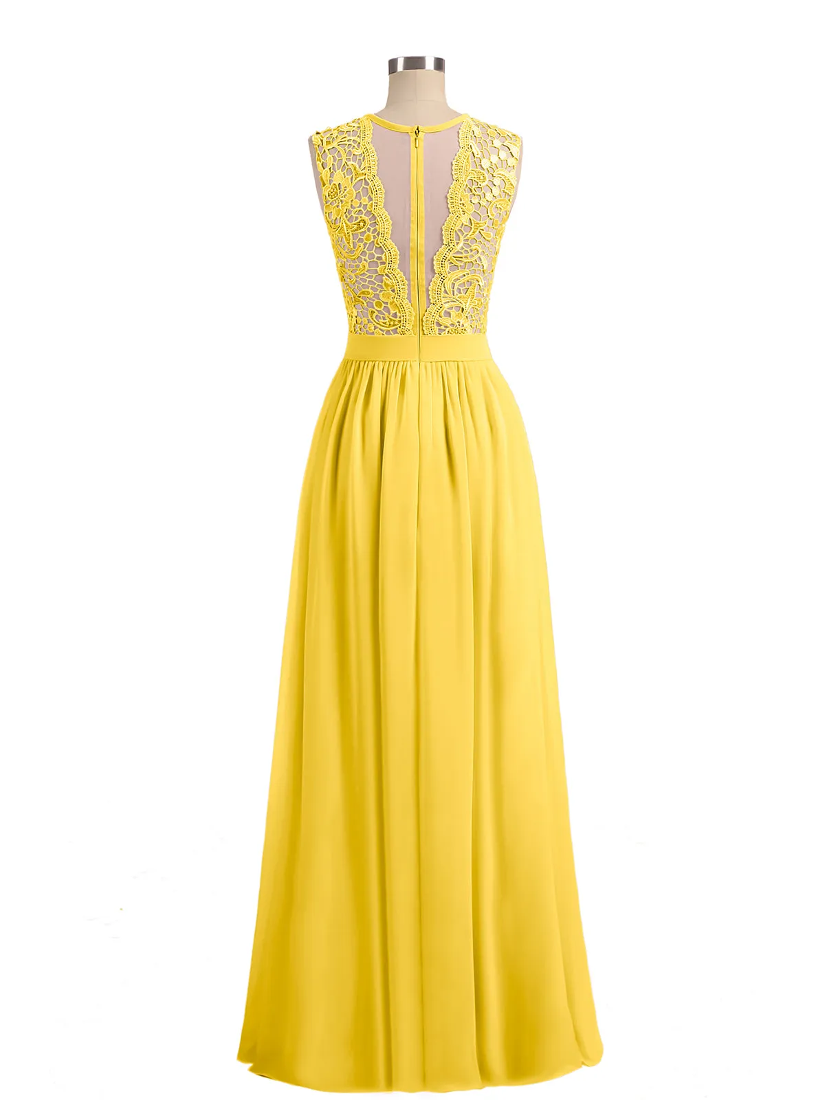 Illusion Neck Chiffon and Lace Dresses Marigold