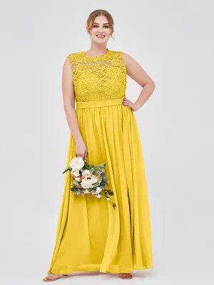 Illusion Neck Chiffon and Lace Dresses Marigold