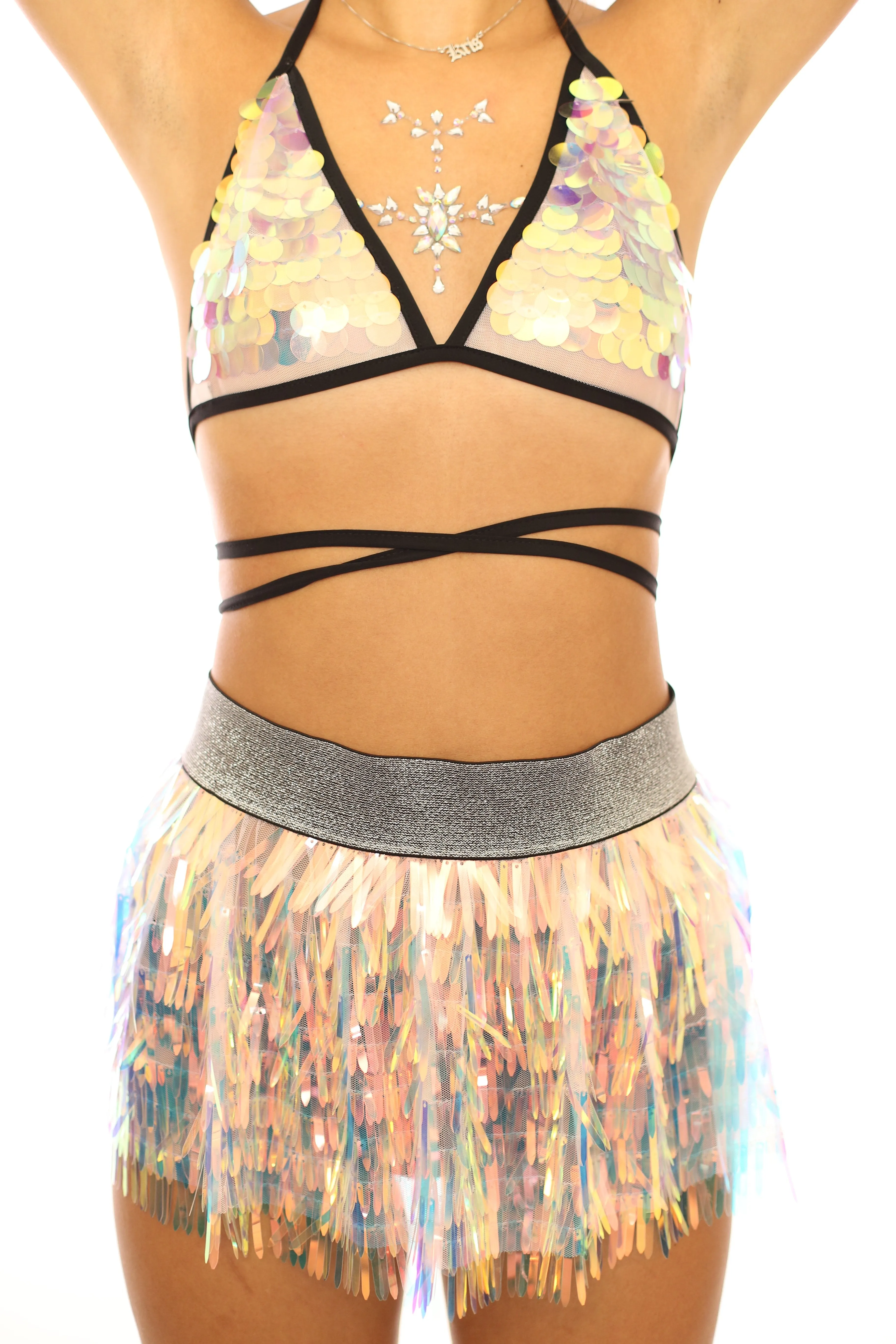 Iridescent Unicorn Tears Mini Sequin Skirt