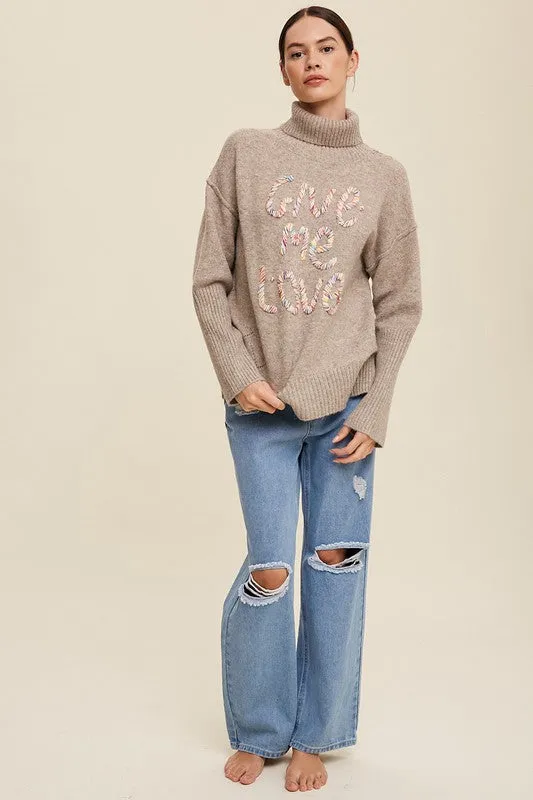 Listicle Give Me Love Stitched Turtleneck Sweater