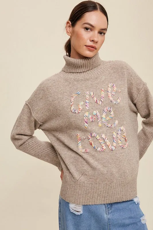 Listicle Give Me Love Stitched Turtleneck Sweater