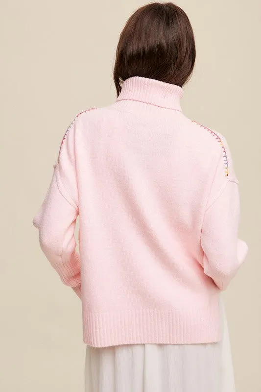 Listicle Give Me Love Stitched Turtleneck Sweater