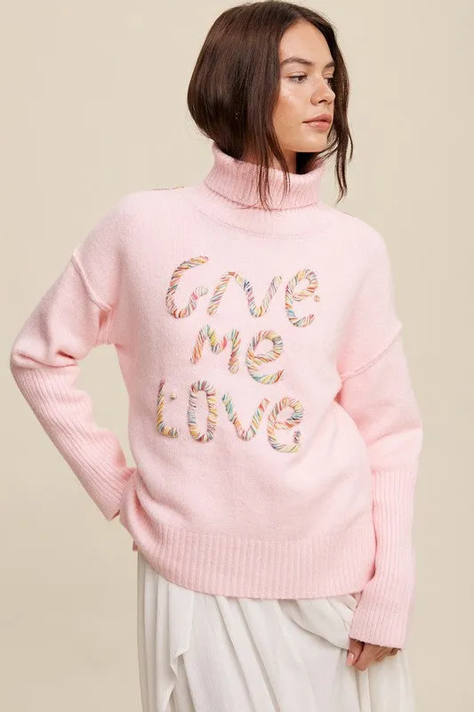 Listicle Give Me Love Stitched Turtleneck Sweater