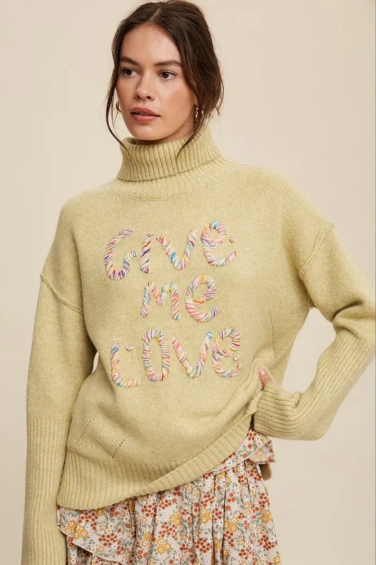 Listicle Give Me Love Stitched Turtleneck Sweater