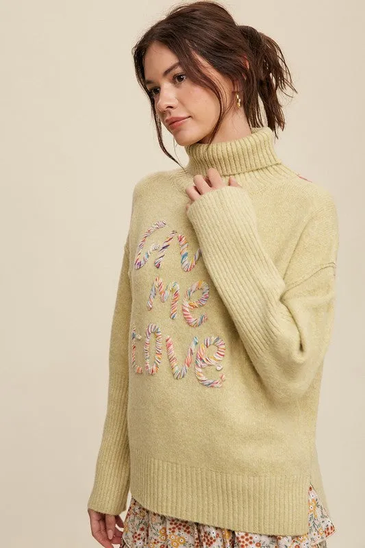 Listicle Give Me Love Stitched Turtleneck Sweater