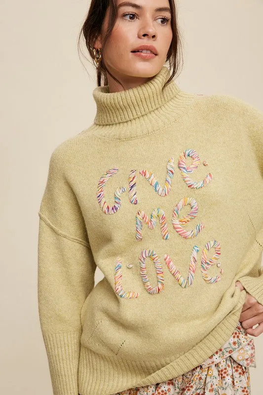 Listicle Give Me Love Stitched Turtleneck Sweater