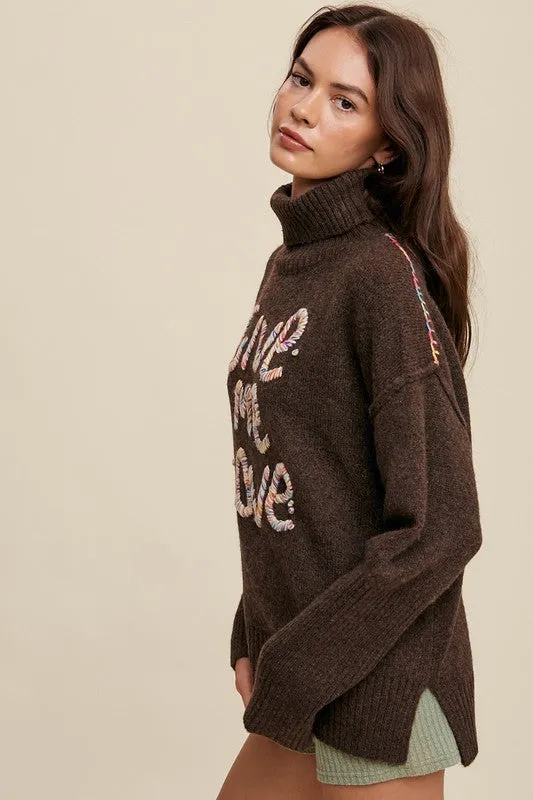 Listicle Give Me Love Stitched Turtleneck Sweater