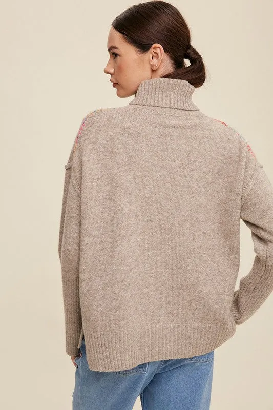 Listicle Give Me Love Stitched Turtleneck Sweater