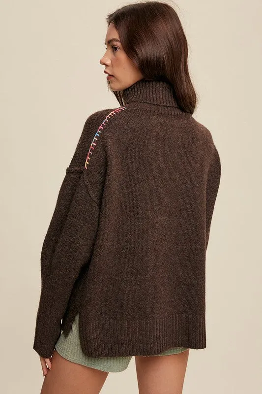 Listicle Give Me Love Stitched Turtleneck Sweater