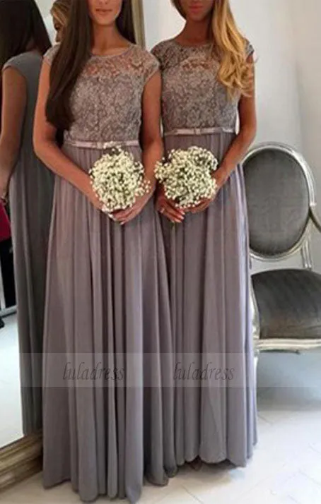 Long Bridesmaid Dress, Chiffon Bridesmaid Dress, Cap Sleeve Bridesmaid Dress