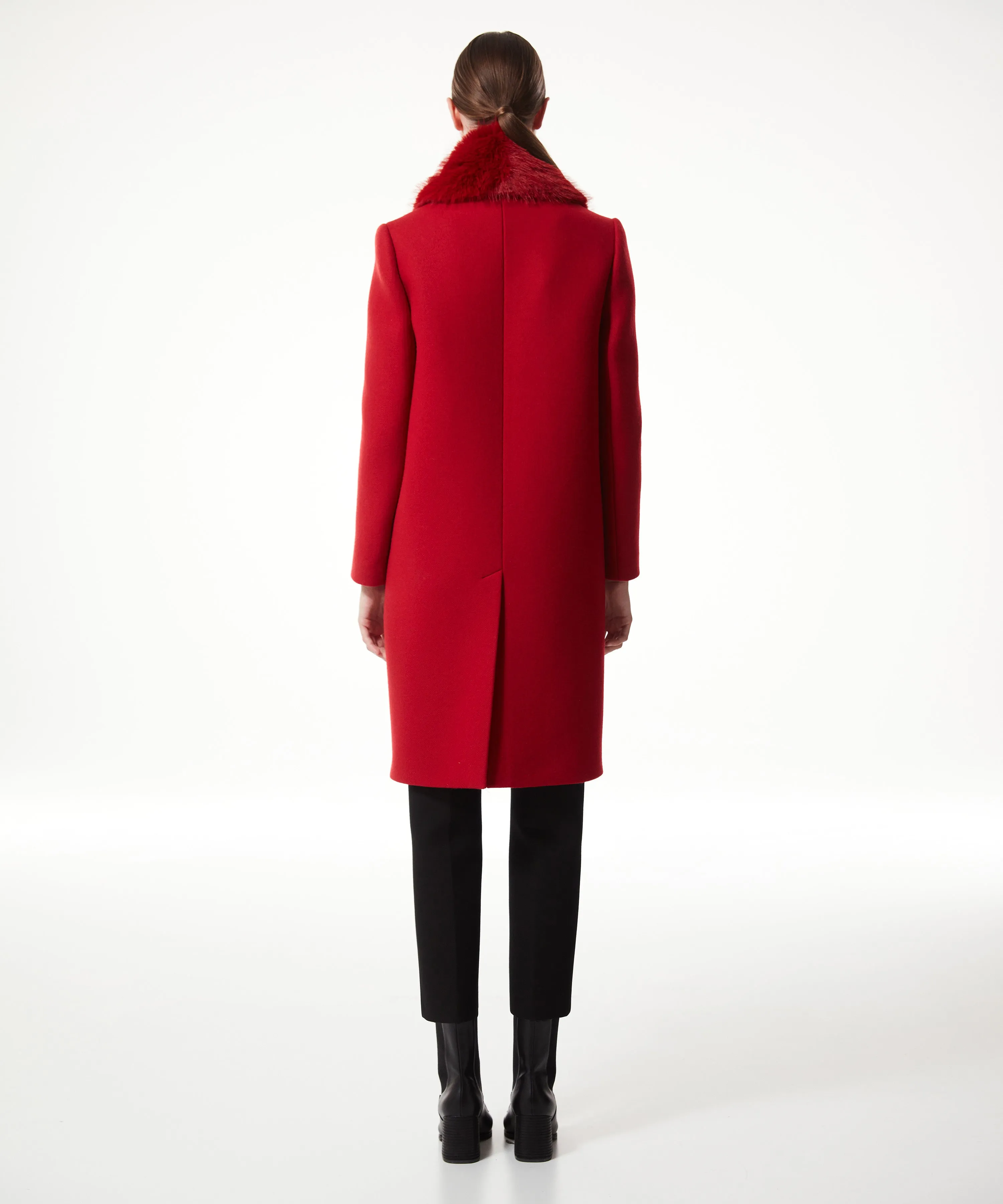 Machka Fur Garnished Coat Red