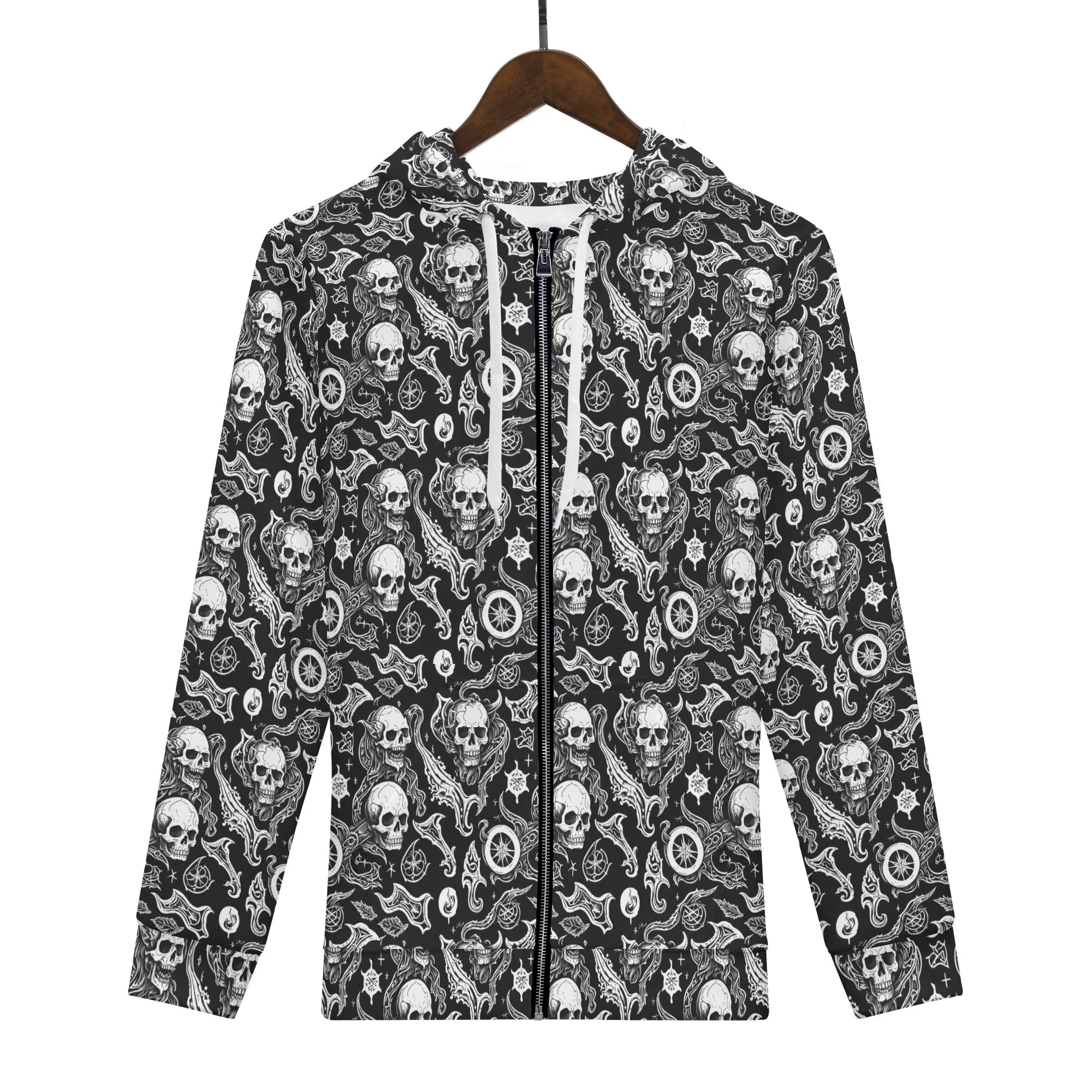 Mens Flying Skulls Classic Zip Up Hoodie Warm Jacket