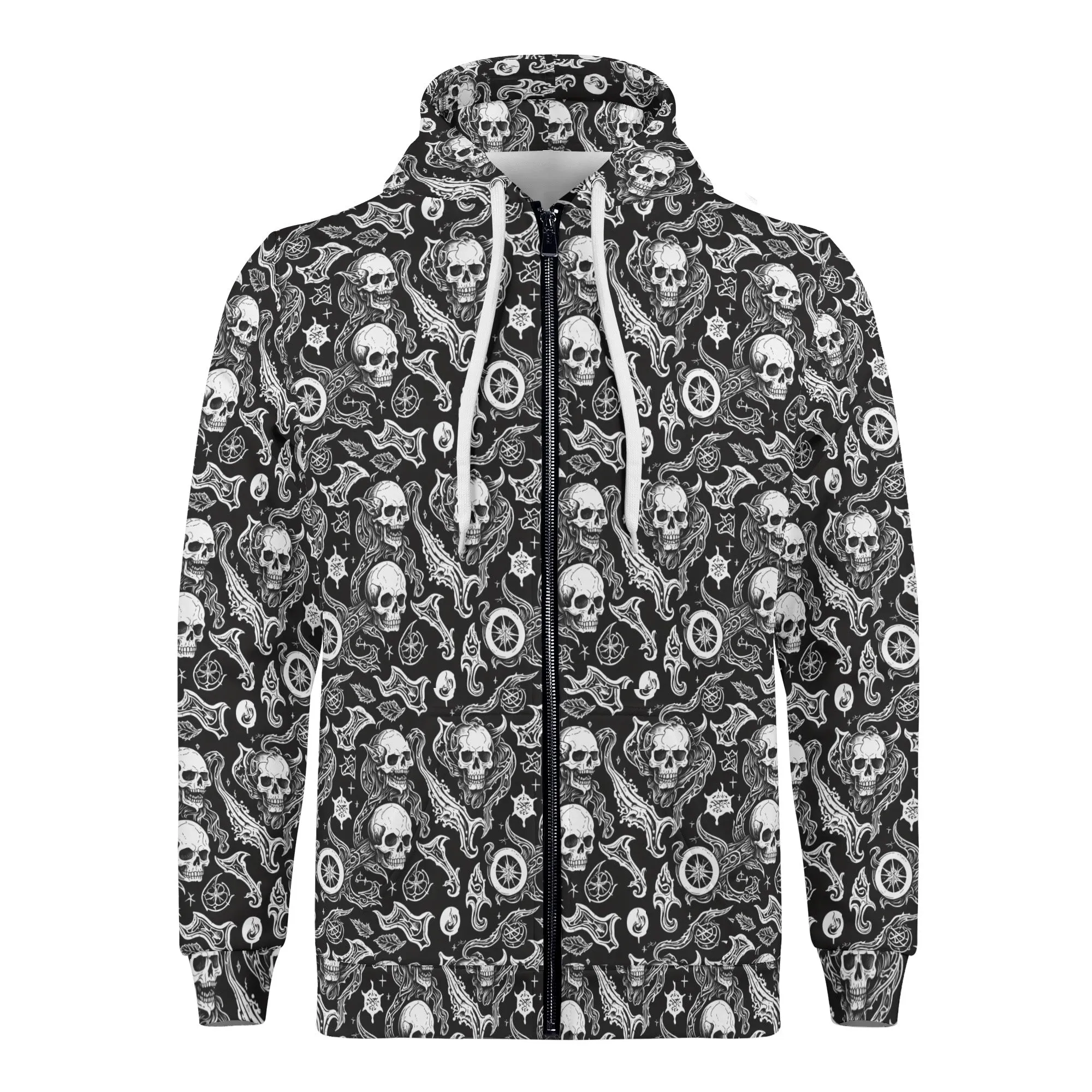 Mens Flying Skulls Classic Zip Up Hoodie Warm Jacket