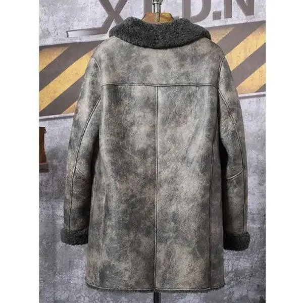 Men's Shearling Bomber Hunting Leather Trench Coat