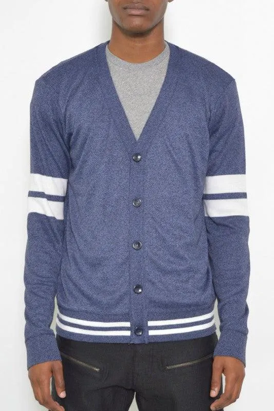 Mens Two Stripe Button Front Cardigan Navy Or Black