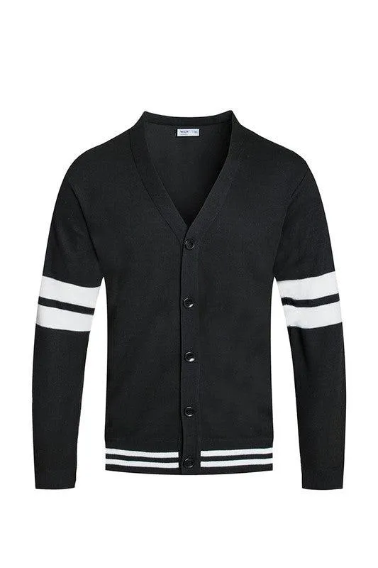 Mens Two Stripe Button Front Cardigan Navy Or Black