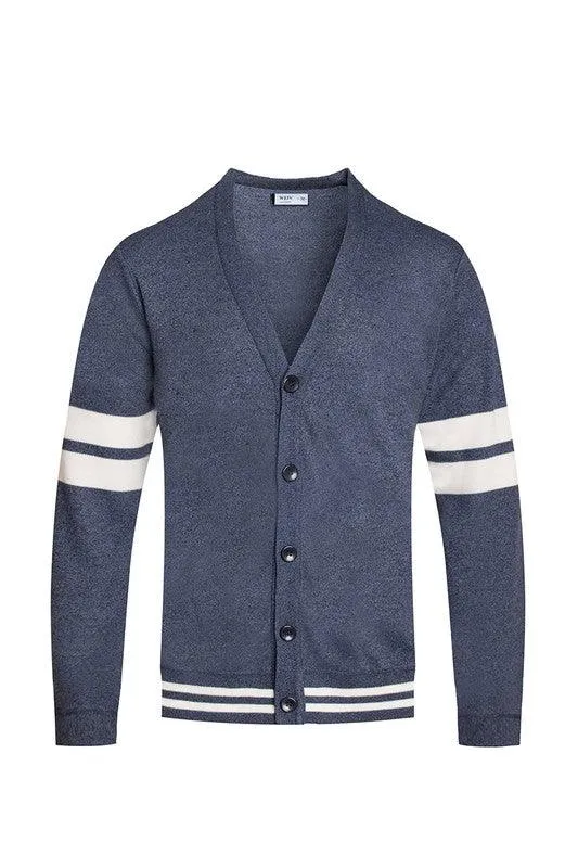 Mens Two Stripe Button Front Cardigan Navy Or Black