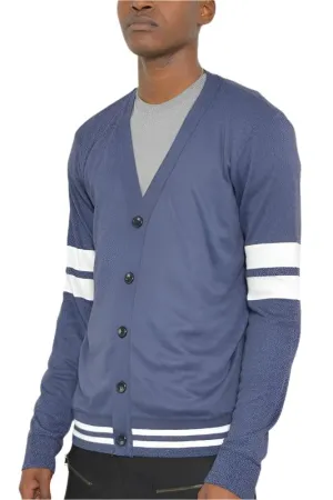 Mens Two Stripe Button Front Cardigan Navy Or Black