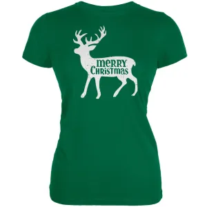 Merry Christmas Deer Kelly Green Juniors Soft T-Shirt