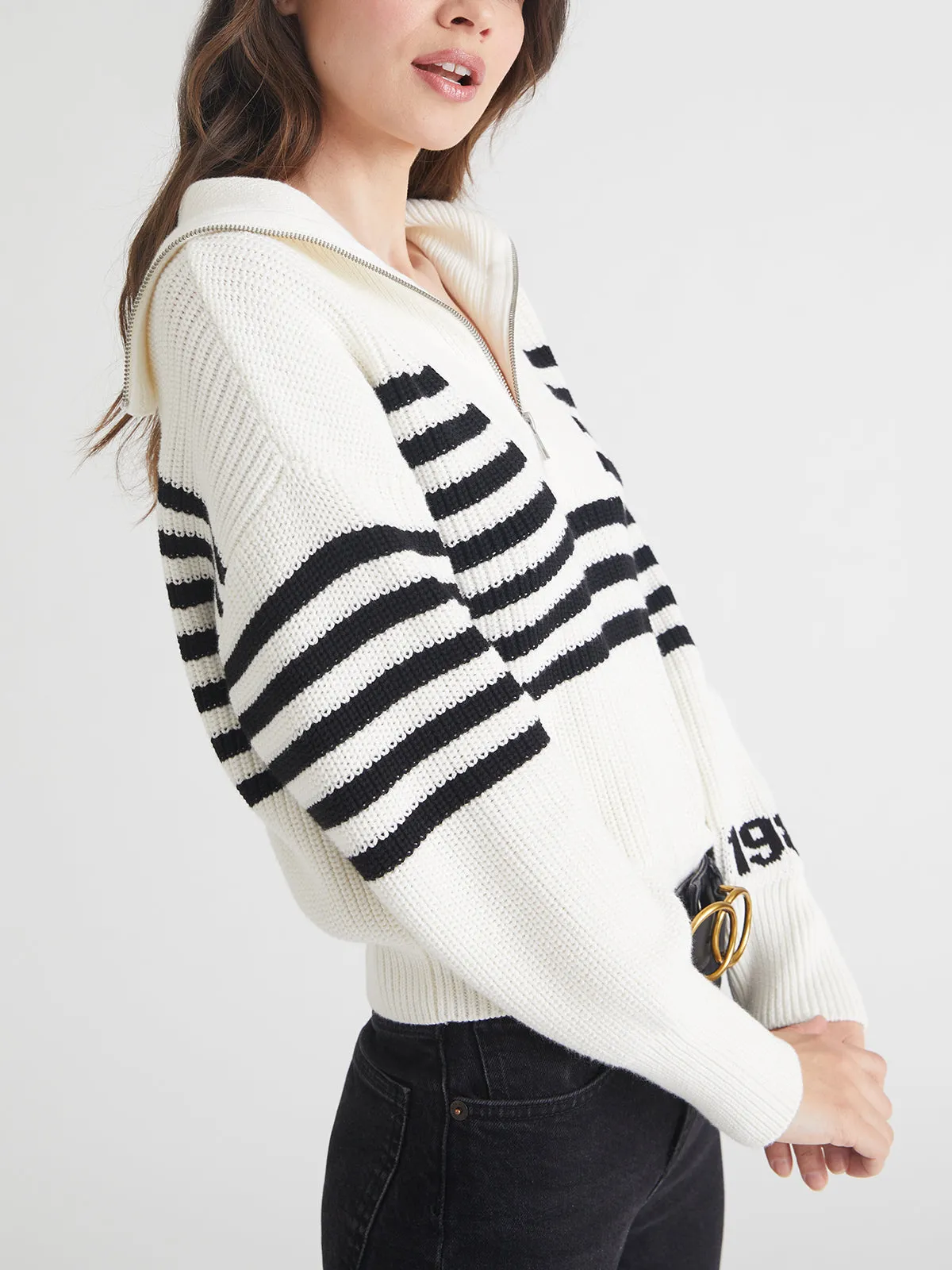 Norah: 100% Cotton 1983 Stripe Half-Zip Sweater