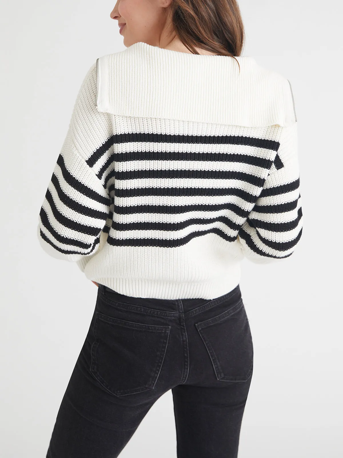 Norah: 100% Cotton 1983 Stripe Half-Zip Sweater