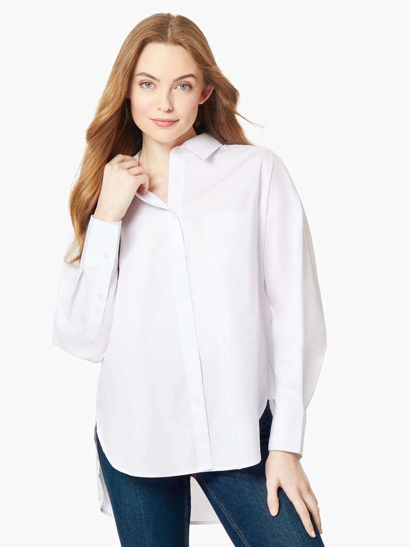 Oversized Cotton Poplin Hi-Lo Utility Shirt