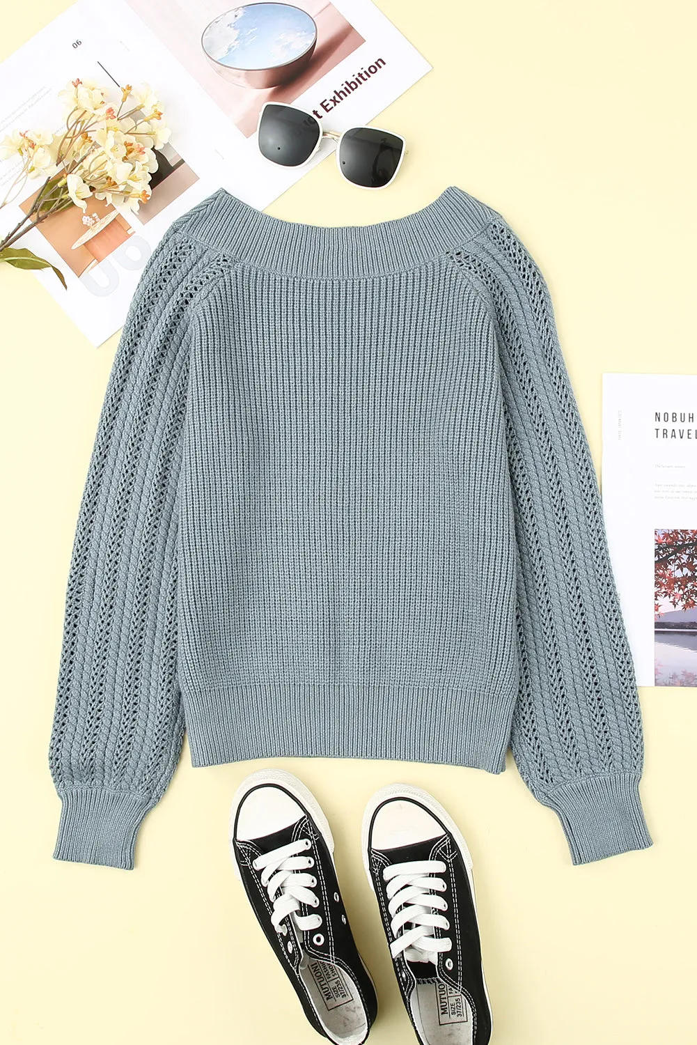 Plain Off Shoulder Knit Pullover Sweater