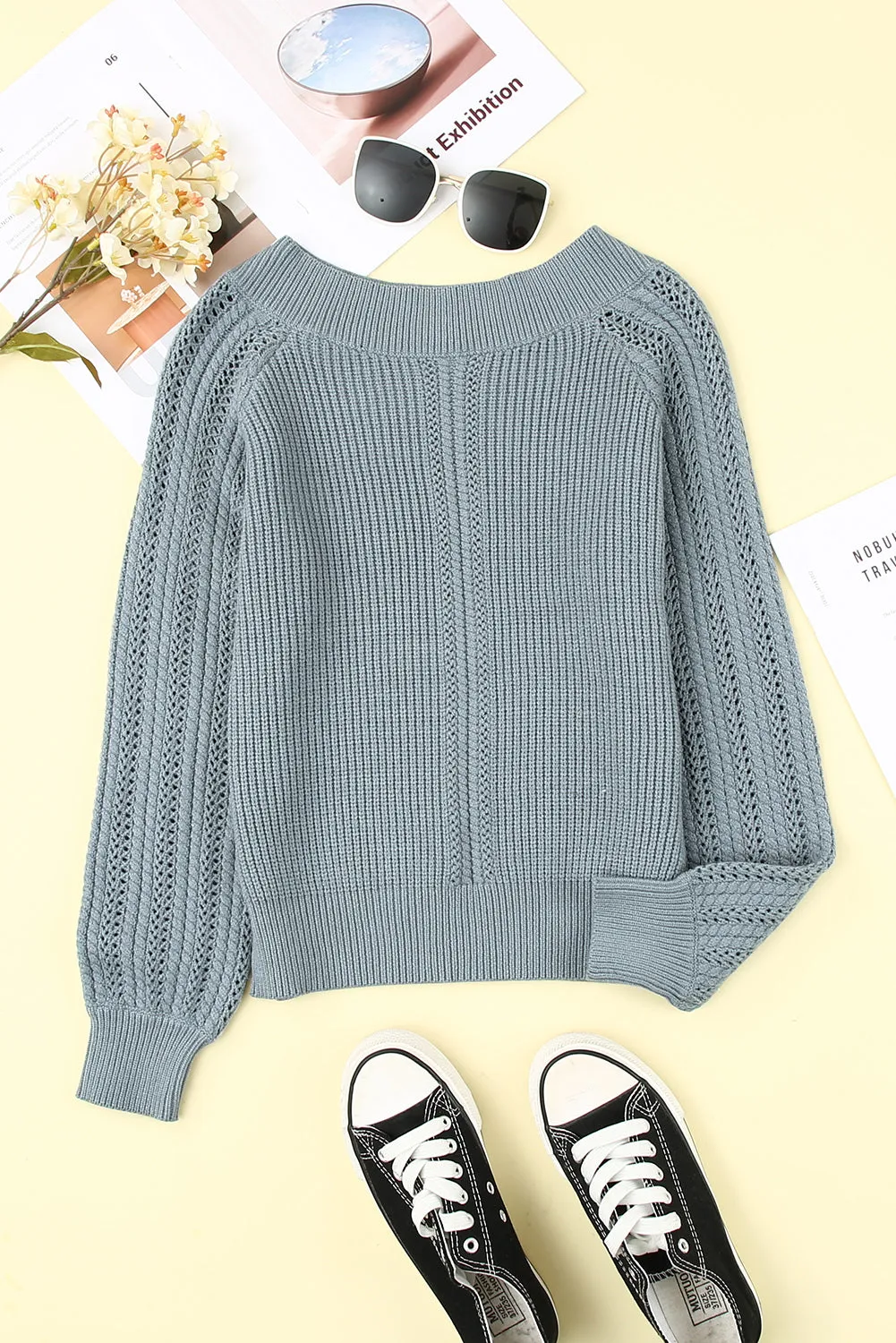 Plain Off Shoulder Knit Pullover Sweater