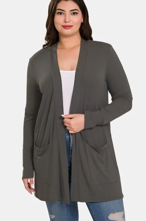 Plus Slouchy Pocket Open Cardigan