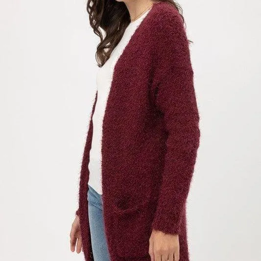 Popcorn Eyelash Open Front Long Line Cardigan