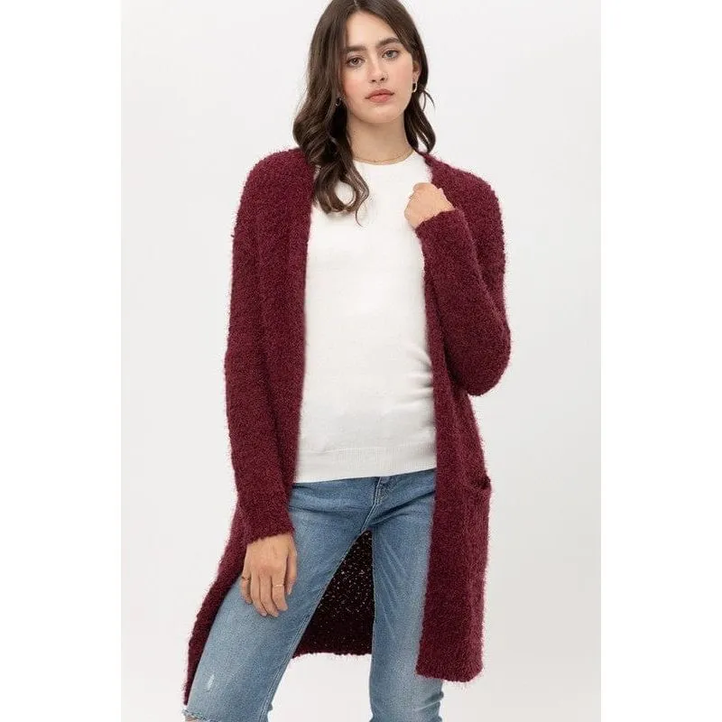 Popcorn Eyelash Open Front Long Line Cardigan