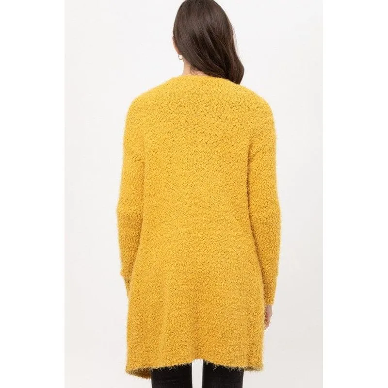 Popcorn Eyelash Open Front Long Line Cardigan