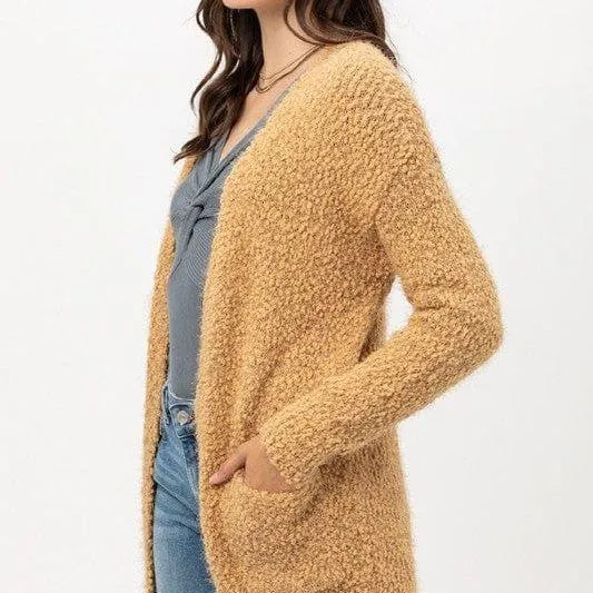 Popcorn Eyelash Open Front Long Line Cardigan