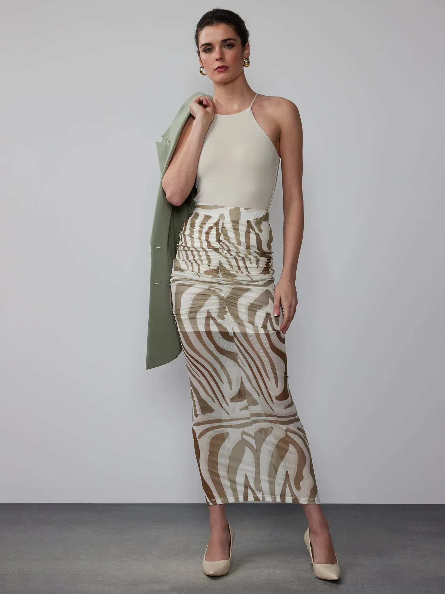 Printed Mesh Pull On Maxi Skirt