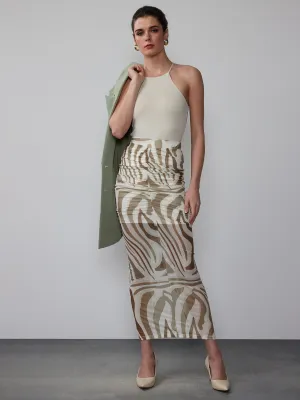 Printed Mesh Pull On Maxi Skirt