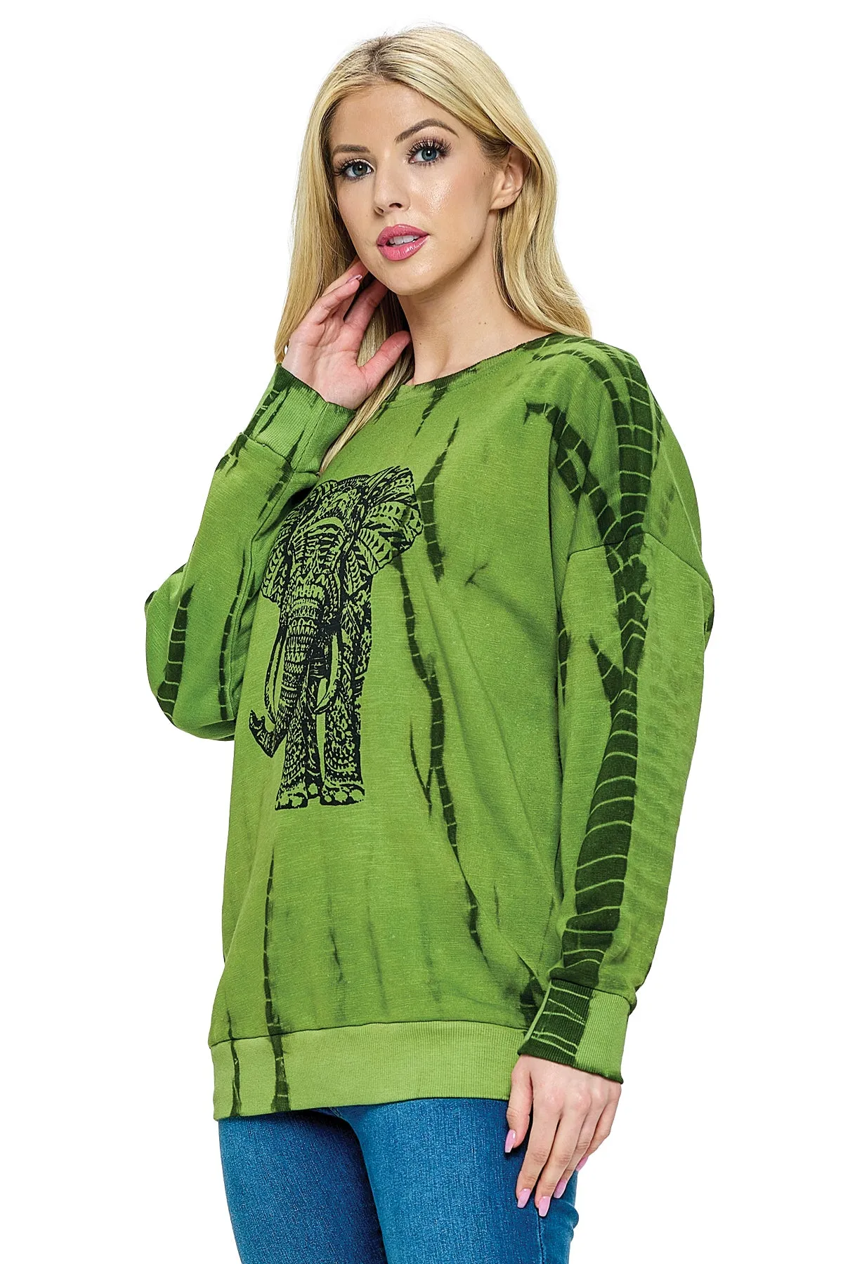 Pullover Top Boho Tie Dye Elephant Print