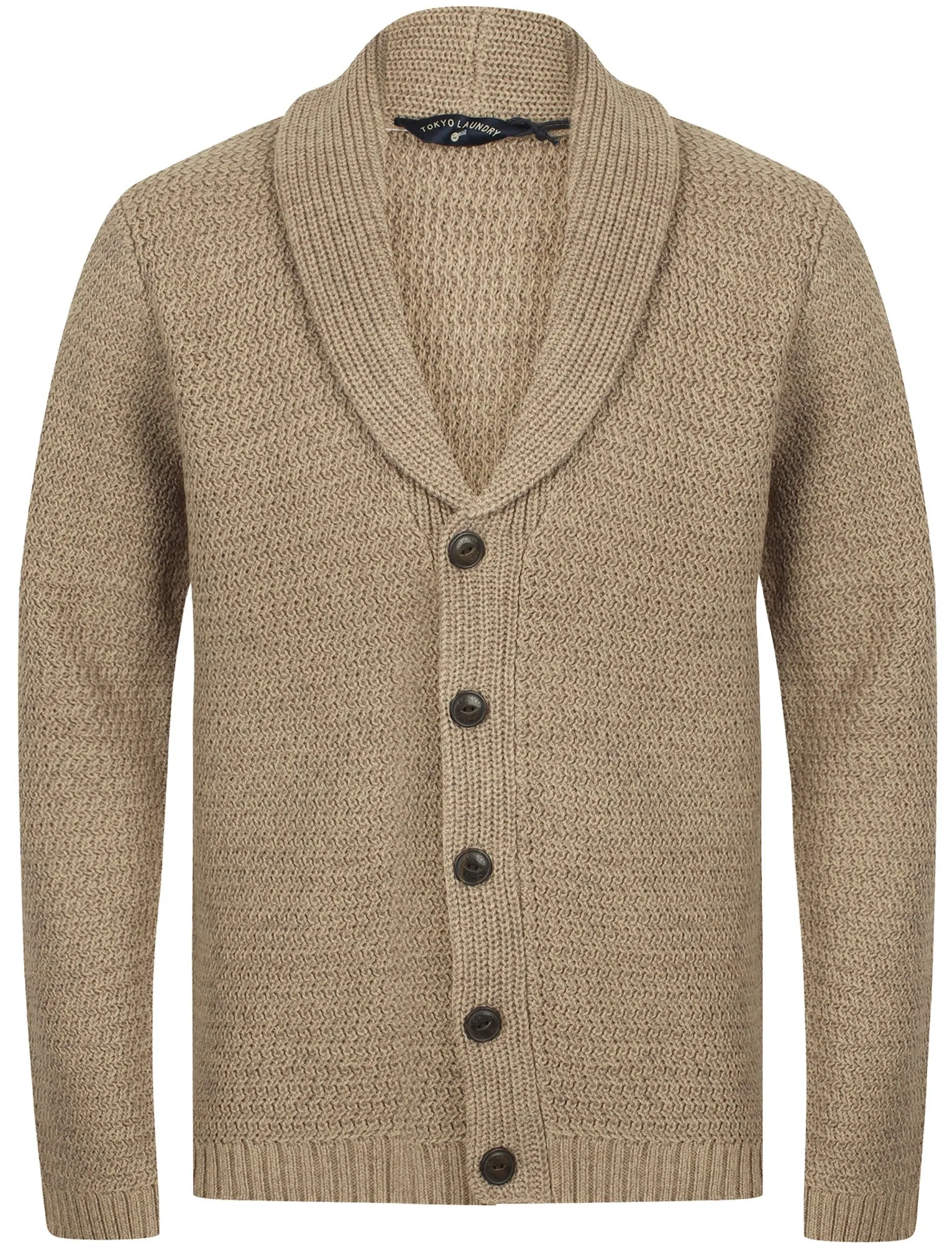 Riley Wool Blend Shawl Neck Cardigan In Stone Marl - Tokyo Laundry