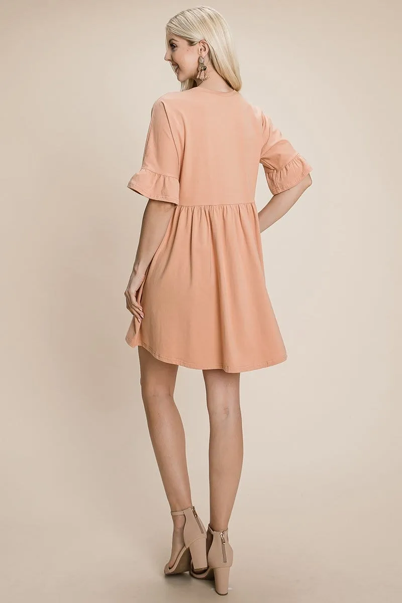 Ruffle Sleeve Babydoll Flowy Pleated Dress