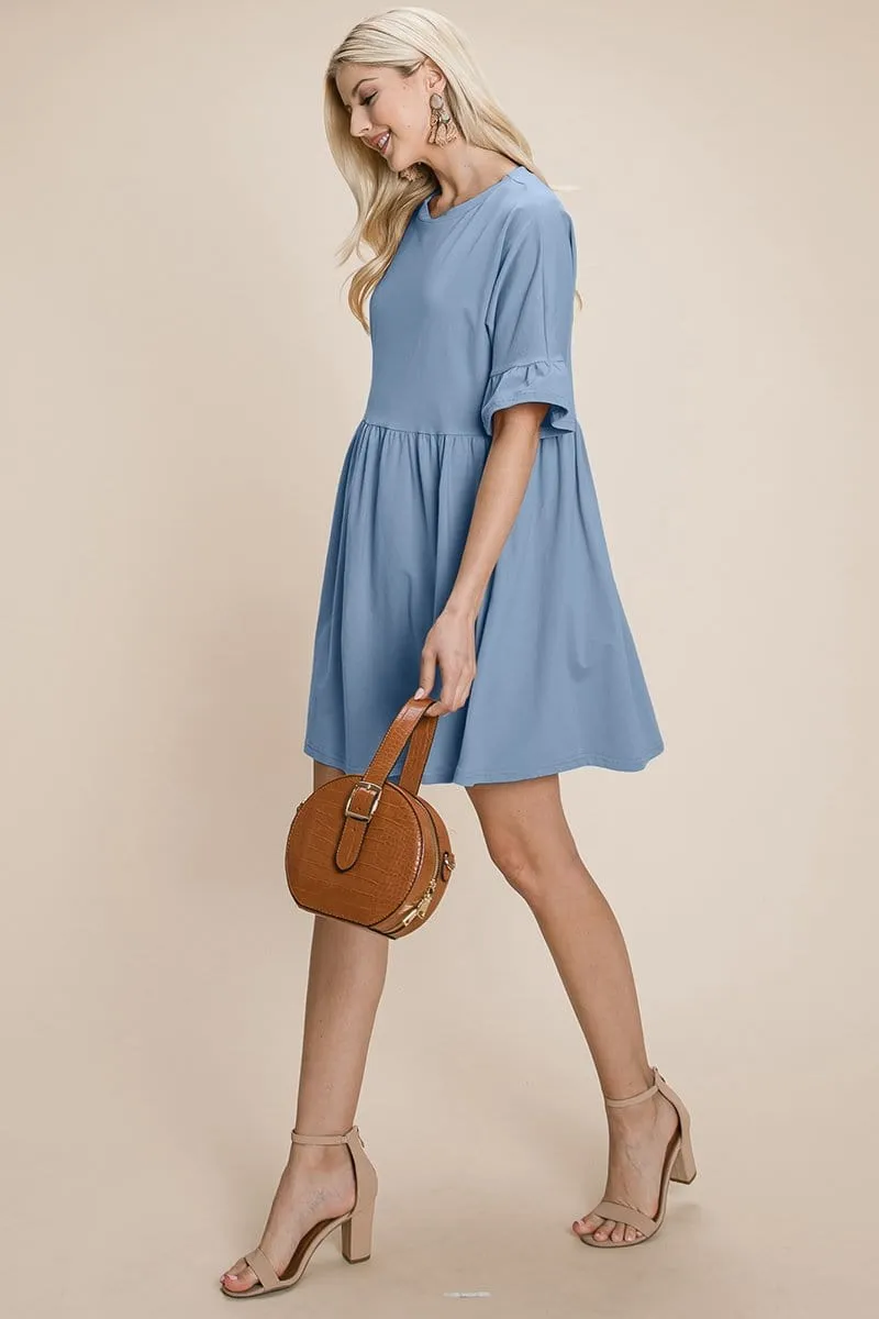 Ruffle Sleeve Babydoll Flowy Pleated Dress