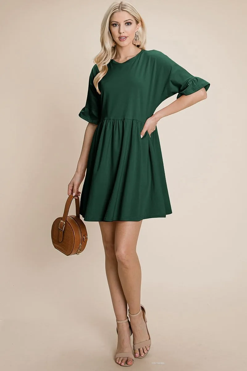 Ruffle Sleeve Babydoll Flowy Pleated Dress