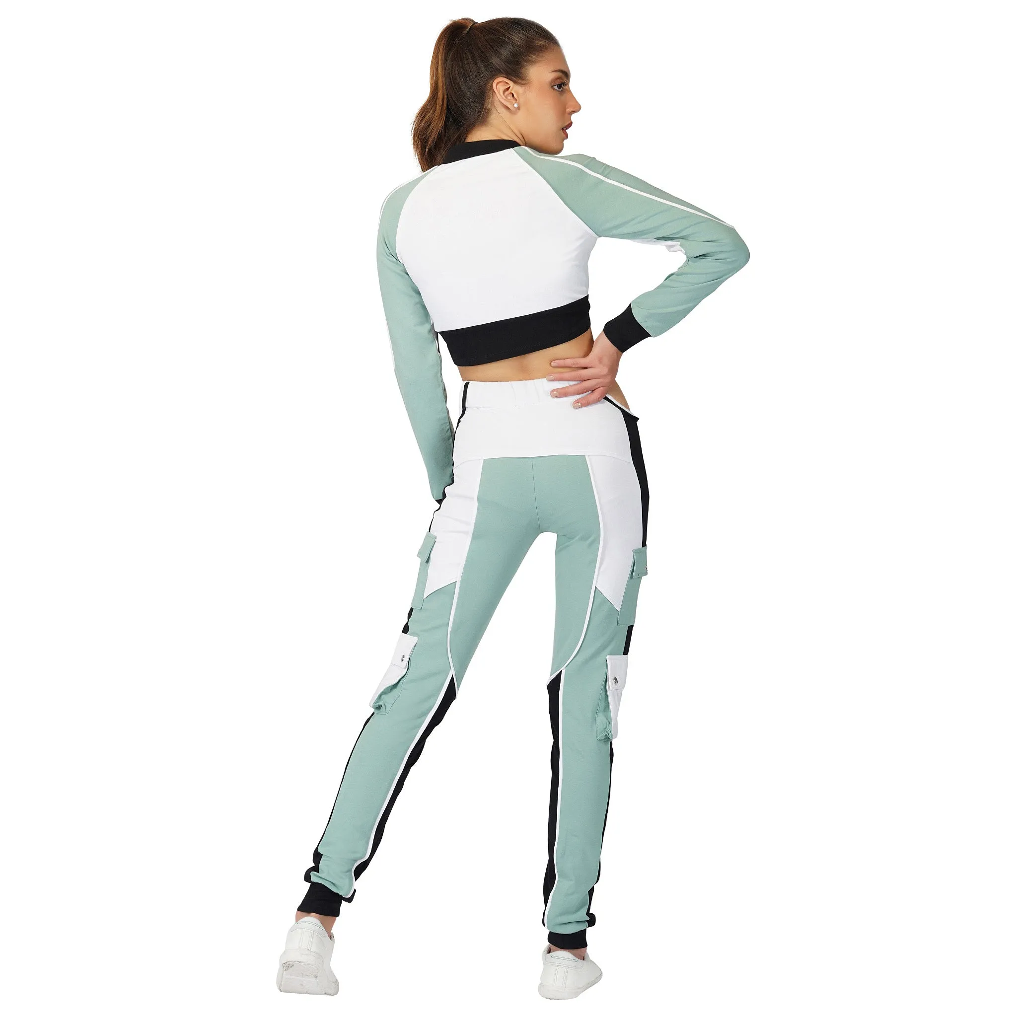 SLAY. Women's Activewear Joggers Turquoise Colorblock Cargo Pants Streetwear