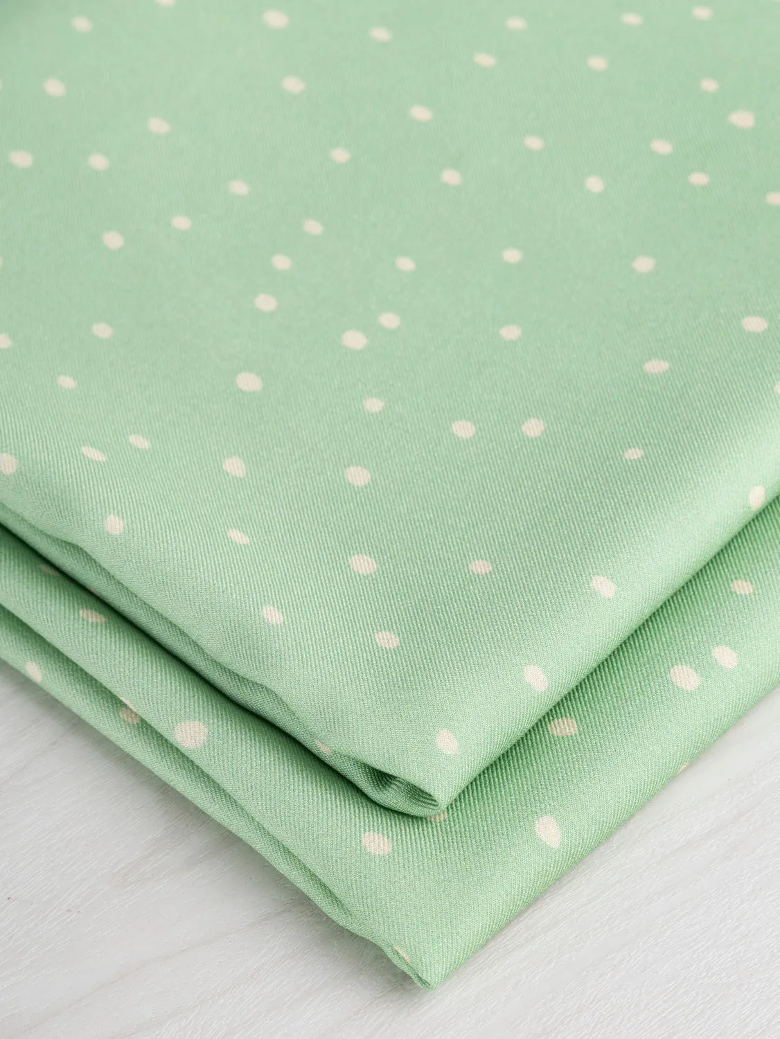 Small Polkadot Viscose Twill - Mint   Cream - Swatch