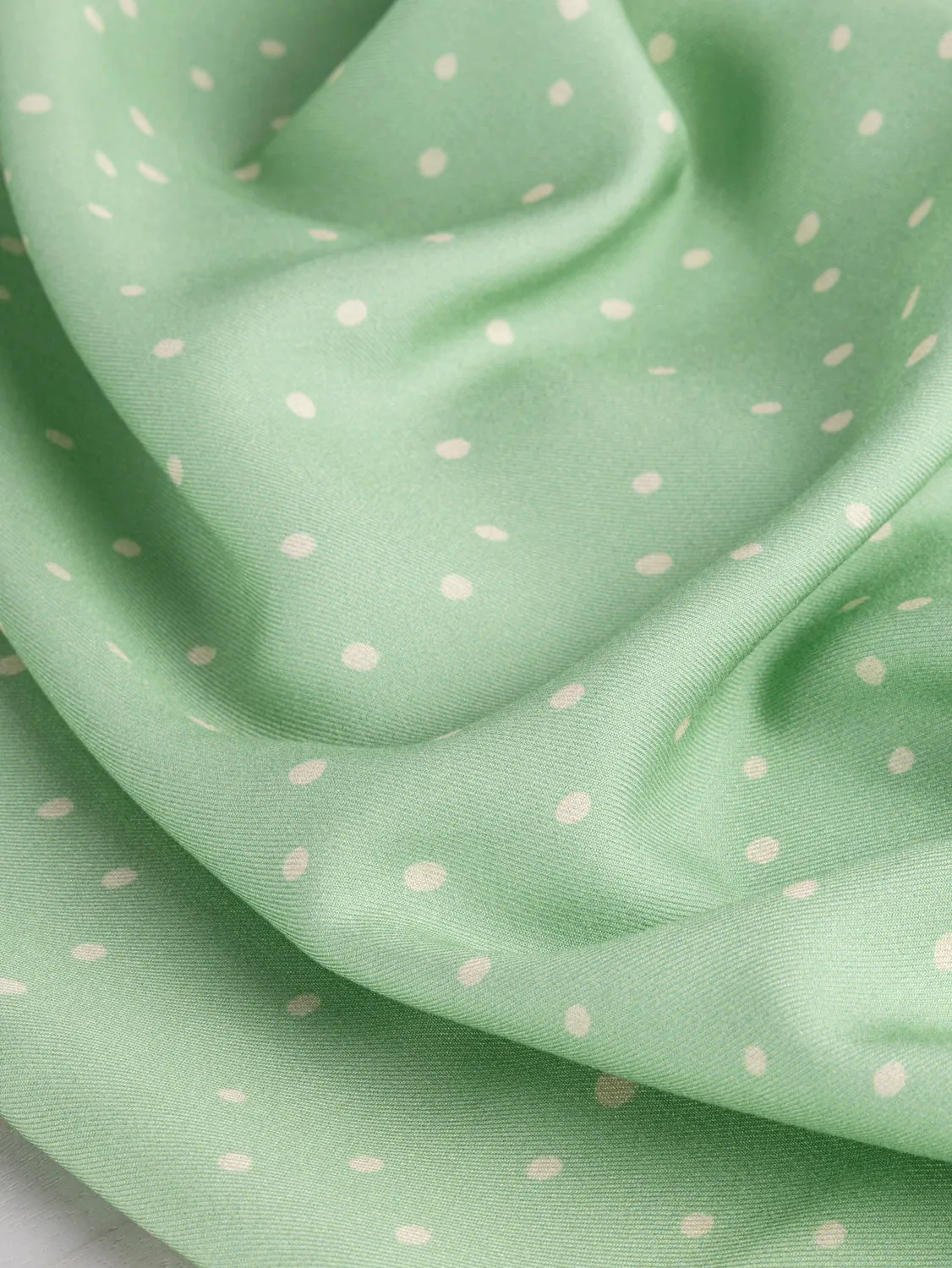 Small Polkadot Viscose Twill - Mint   Cream - Swatch