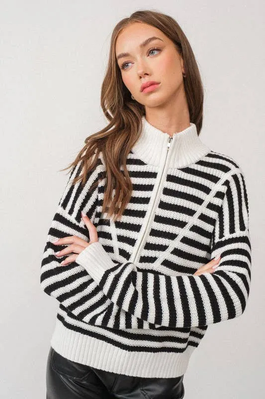 Striped Half-Zip Stripe Sweater