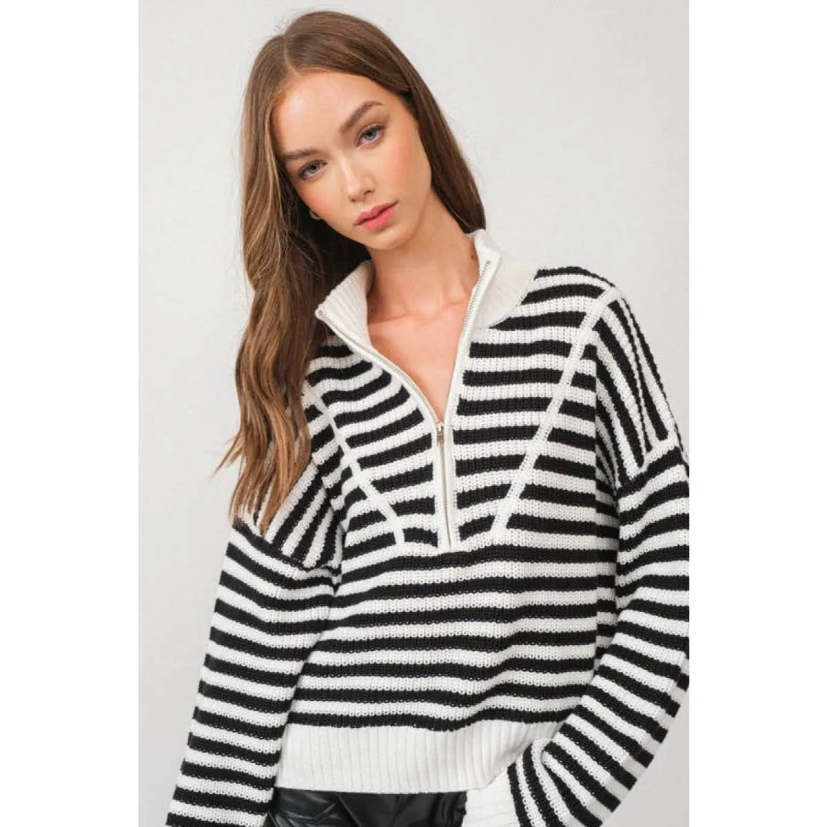 Striped Half-Zip Stripe Sweater