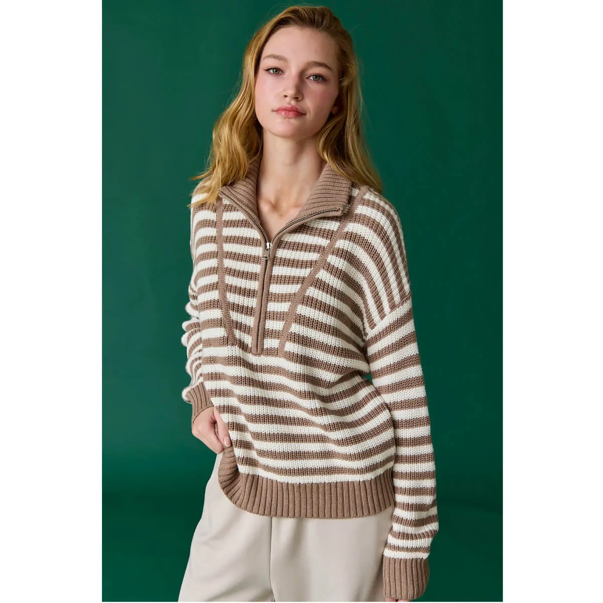 Striped Half-Zip Stripe Sweater